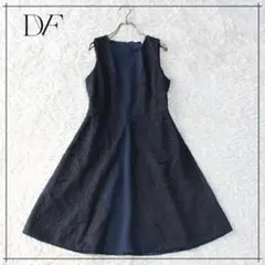 美品 DVF レース切替 ワンピース ネイビー ノースリーブ 2　M ひざ丈