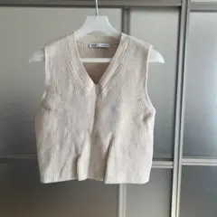 ZARA アイボリー リブ編みニットベスト M