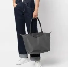 【新品】ロンシャン ル プリアージュ トートバッグ L グレー刺繍