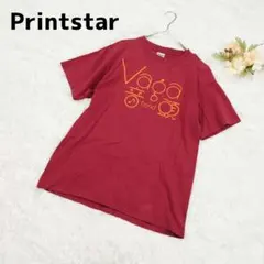 S011【プリントスター】プリントＴシャツ M ワインレッド コットン100%