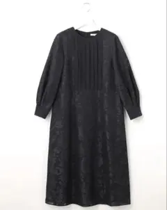 美品⭐︎洗えるオパールプリント自由区ブラック長袖プリーツワンピース40高級婦人服