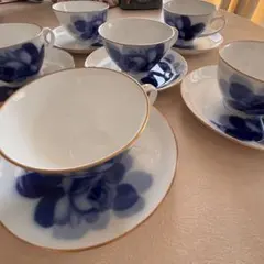 大倉陶園　蓋付煎茶碗　ブルーローズフラワー　未使用 新品 大倉陶園 ブルーローズフラワー 蓋付 煎茶椀揃 湯飲み 蓋付 汲出