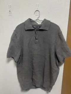 ZARA グレー ニット ポロシャツ 半袖 3ボタン