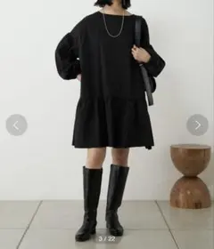 SHENERY ブラック ギャザーチュニックワンピース