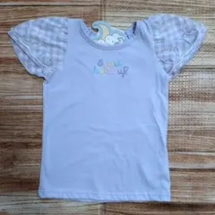 新品 未使用 袖フリル ハート 半袖 Tシャツ 女の子 パープル 95
