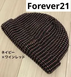 Forever ニット帽 ネイビーワインレッドストライプ ユニセックス　2way