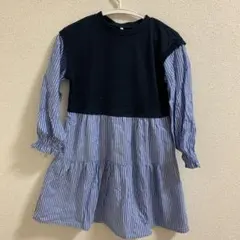 GUネイビーとストライプワンピース 140cm