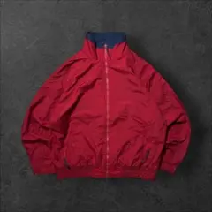 ウォームアップLレッドネイビーナイロンジャケット裏地フリースラグランヴィンテージ