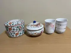 錦松梅　有田焼　橘　龍　蓋付小鉢　湯呑み　蓋付ニ段重ね小鉢昭和レトロ￼