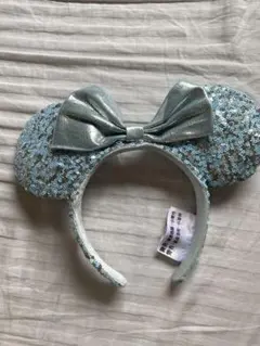 パリディズニー ミニーカチューシャ スパンコール 水色 ディズニーランド