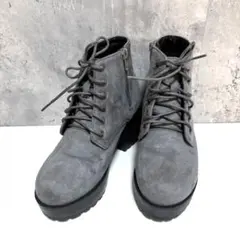 【RETRO GALLERY】ショート丈編み上げブーツ M 厚底 サイドジップ