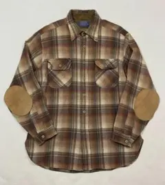 70s ペンドルトン オンブレチェック エルボーパッチ 長袖シャツ L