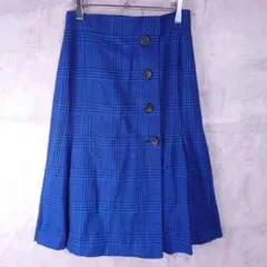 Christian dior 青 チェック柄 プリーツスカート M ウール