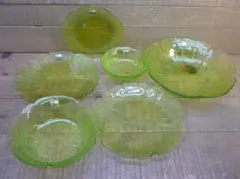 未使用品 昭和レトロ ガラス食器 プレート ボウル ６点セット 手づくり 涼感