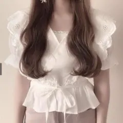 GRL リボンベルト付きカシュクールレースフリルペプラムトップス