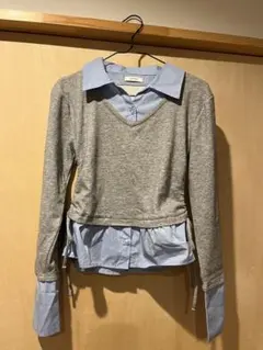 レイヤードデザイン 長袖シャツ M グレー/ライトブルー