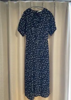 黒 花柄 半袖 ロングワンピース アースミュージックアンドエコロジー