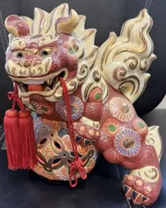 ♡九谷焼 大吉 糠川清章 玉乗り獅子 獅子像 赤獅子 縁起物 色絵 置物 魔除け 骨董品 九谷焼 色絵金彩 玉乗り唐獅子 赤獅子 置物 玉獅子