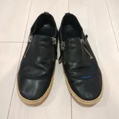 DIESEL 黒 ジッパー付き レザー スリッポン スニーカー 39