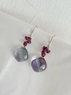 フローライト×ロードライトガーネット　14kgf天然石ピアス