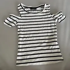 新品未使用 Bershka ボーダー オープンショルダー 半袖 トップス S