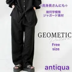 【antiquaアンティカ】幾何学模様　ストレートパンツ　ブラック　Free