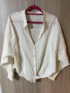 ザラ　アイボリー 長袖 シアーシャツ　シワ加工　花柄ボタン　ゴールドライン