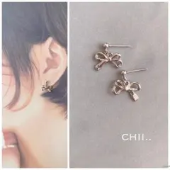 No.897 リボンピアス　シンプルピアス　ミニピアス　シルバー　りぼん