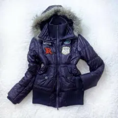 ネイビー ダウンジャケット ファー付きフード