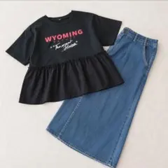 しまむらペプラム Tシャツ ナチュラルライフ デニムスカートLLコーデ2点セットのサムネイル