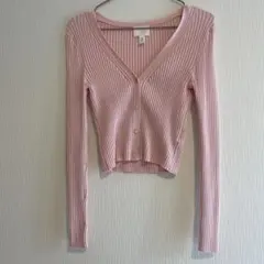 H&Mリブ編みピンククロップドカーディガン