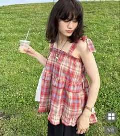 【nugu】チェックリボンブラウス