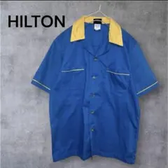 美品　HILTON ヒルトン ボーリングシャツ 半袖 ブルー×イエロー Sのサムネイル
