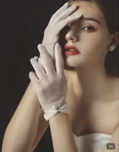 ホワイト パール装飾 ウェディンググローブ