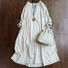 美品✨ゼロハチマブ 08Mab 洗いざらしコットン ギャザーワンピース ベージュ