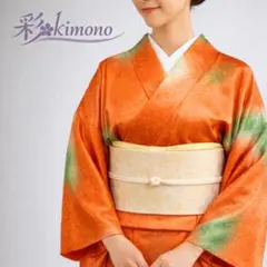 《4W08》小紋 着物単品 オレンジ 黄緑 袷 対象身長～159㎝ ぼかし柄
