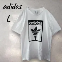 アディダス トーチロゴ Tシャツ 半袖 ユニセックス カジュアル 綿 白 L