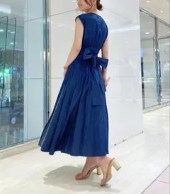 【アンドクチュール】デニムビッグリボン　カシュクールワンピース