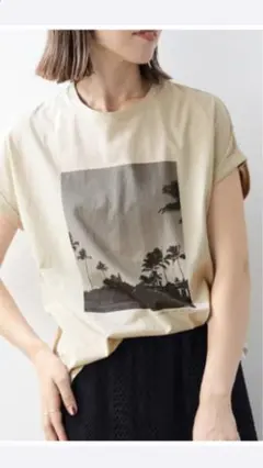 今期マイカ&ディール　フォトTシャツパームツリー　ベージュ美品