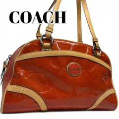 COACH コーチ ショルダーバッグ エナメル オレンジ シグネチャーのサムネイル