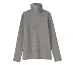 美品　無印良品　起毛フライス編みタートルネック長袖Ｔシャツ　黒ボーダー　Lサイズ