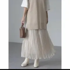 シャイニープリーツロングスカート ベージュ