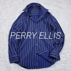 PERRY ELLIS ペリーエリス ストライプシャツ XL ネイビー Y2Kのサムネイル