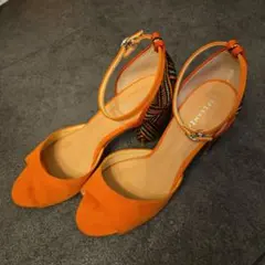 Esperanza Mサイズ オレンジサンダル 幾何学模様刺繍