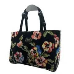 美品　フェイラー 花柄 ハンドバッグ シュニール織 ブラック　FEILER