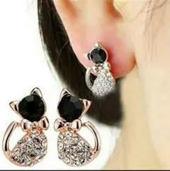 【送料込／新品】猫のストーンピアス