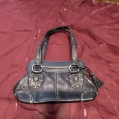 中古スタッズ付き黒レザーハンドバッグ 送料込み