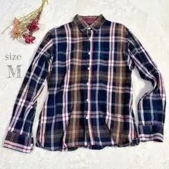 【アバハウス エクリュ】チェック柄シャツ ネルシャツ ボタンダウン 綿100%