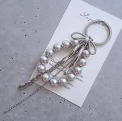 バッグチャーム キーリング ステンレスチャーム シェルパール