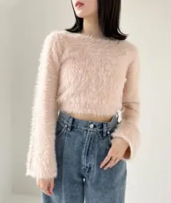 シャギー袖フレアニット Heather ベビーピンク セーター ショート丈